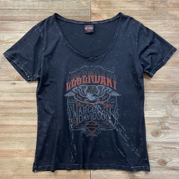 Harley Davidson Rhinestone Acid Wash Tee - Picture 1 of 7